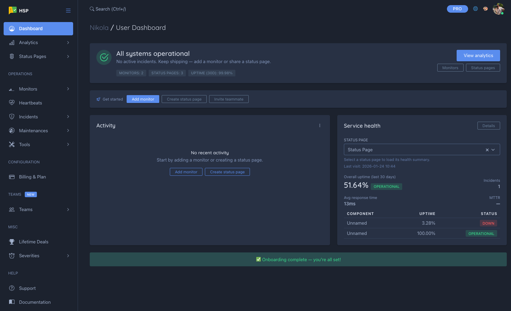 Dashboard overview